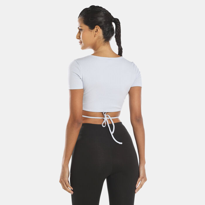 PUMA Women's Classics Ribbed T-Shirt Blue image number 1