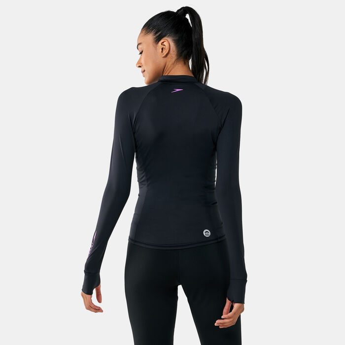 Speedo Women's Essential Long Sleeve Cardigan Rashguard Black Speedo Women's Essential Long Sleeve Cardigan Rashguard Black image number 1