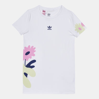 adidas Originals Kids' Flower Print T-Shirt Dress White