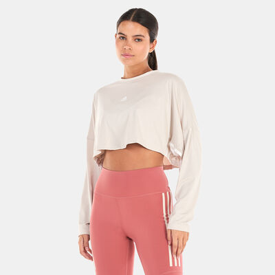 adidas Women's Hyperglam Cut 3-Stripes Lightweight Oversized Sweatshirt Beige