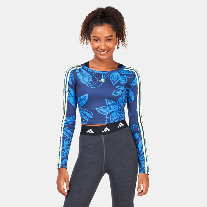 adidas Women's FARM Rio Long-Sleeves Crop Top Blue adidas Women's FARM Rio Long-Sleeves Crop Top Blue image number 0