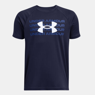 Under Armour Kids' UA Tech Wordmark Logo Training T-Shirt Blue