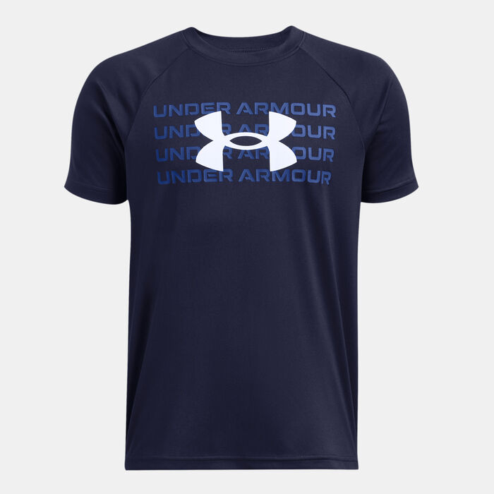 Under Armour Kids' UA Tech Wordmark Logo Training T-Shirt Blue image number 0