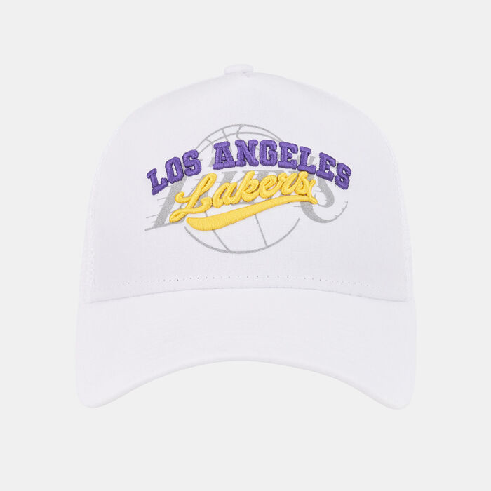 New Era Men's Los Angeles Lakers Logo Overlay A-Frame Trucker Cap White image number 0