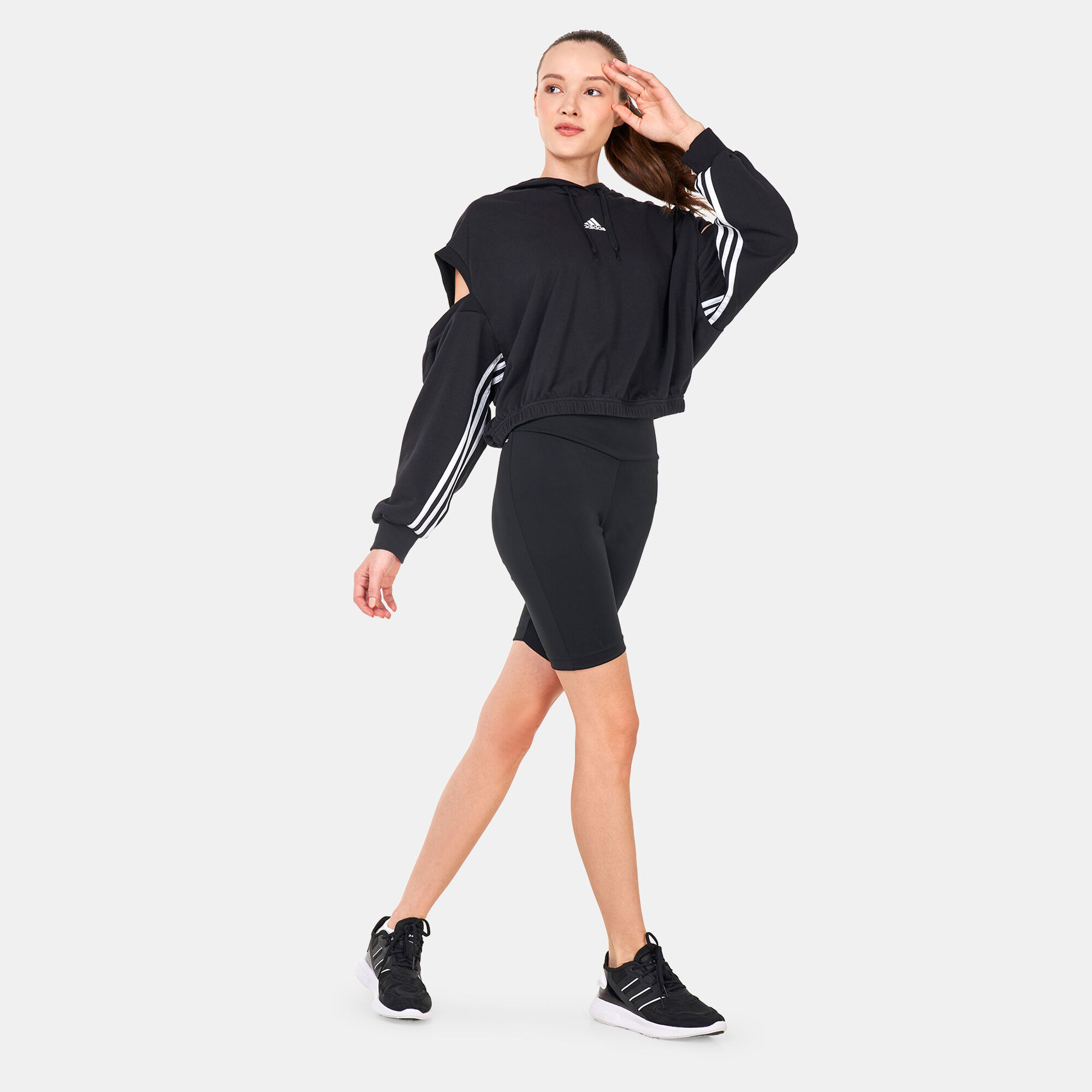 Women s Hyperglam 3 Stripes with Cutout Detail Hoodie Black adidas in Qatar SSS