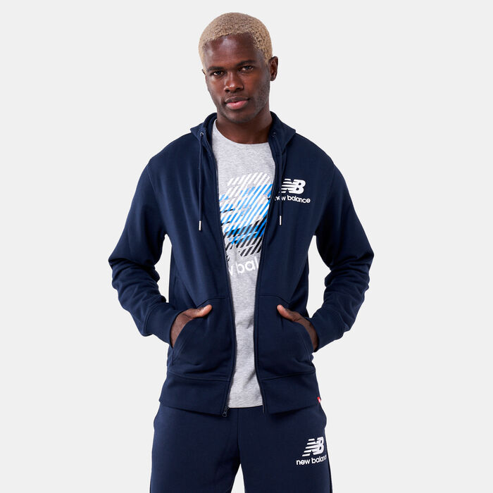 New Balance Men's Essentials Stacked Full-Zip Hoodie Blue image number 0