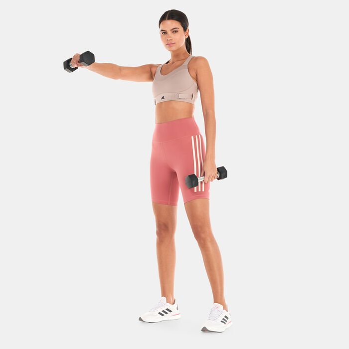 adidas Women's Optime Trainicons 3-Stripes Bike Shorts Red image number 2