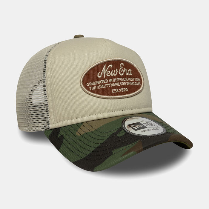 New Era Men's Oval Patch Camo Trucker Cap Beige image number 2