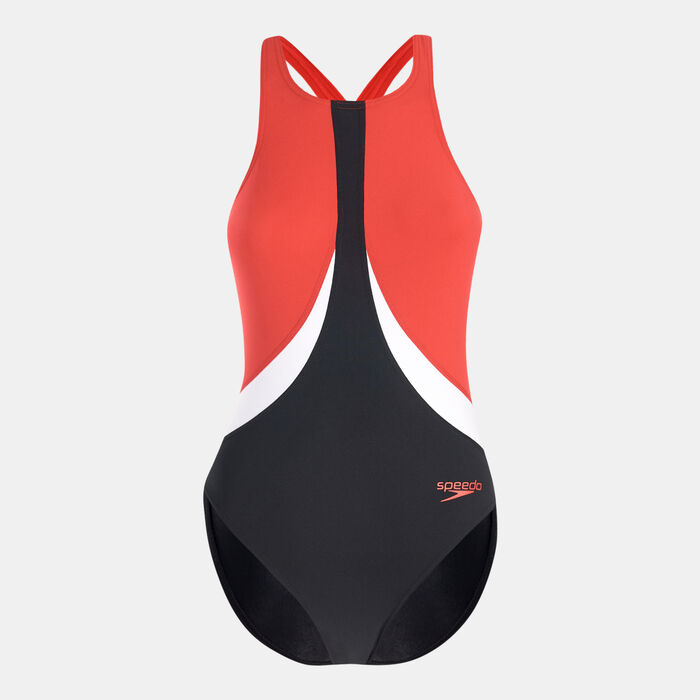 Speedo Women's ColourBlock High Neck Cross Back One-Piece Swimsuit Multi Speedo Women's ColourBlock High Neck Cross Back One-Piece Swimsuit Multi image number 0