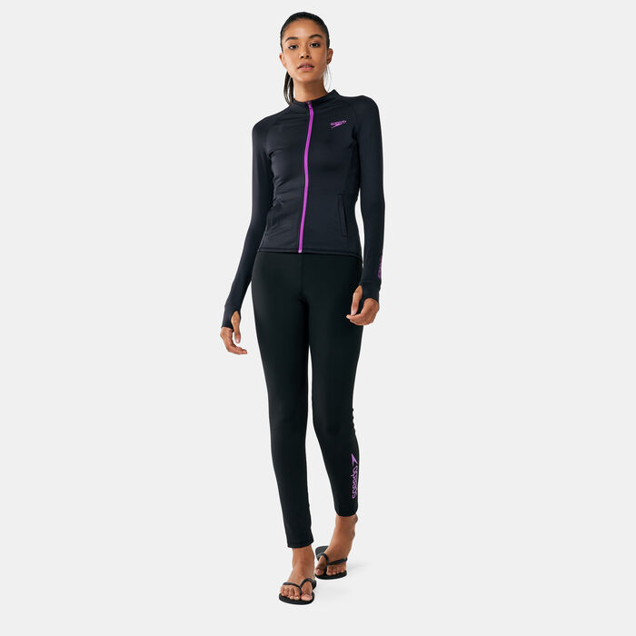 Speedo Women's Essential Long Sleeve Cardigan Rashguard Black Speedo Women's Essential Long Sleeve Cardigan Rashguard Black image number 2