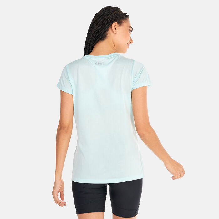 Under Armour Women's UA Tech™ Twist Training T-Shirt Blue Under Armour Women's UA Tech™ Twist Training T-Shirt Blue image number 1