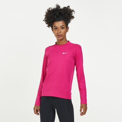 Nike Swim Women's Essential Long Sleeve Hydroguard Rashguard Pink