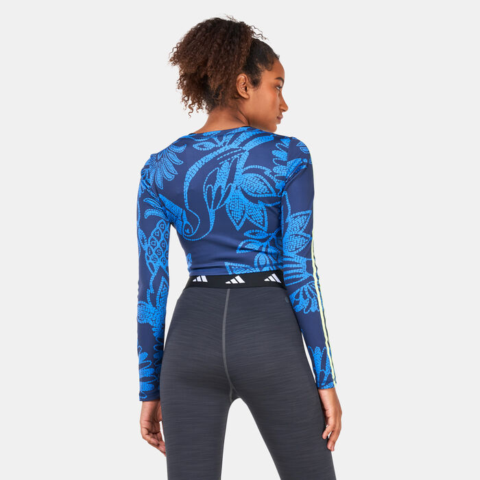 adidas Women's FARM Rio Long-Sleeves Crop Top Blue adidas Women's FARM Rio Long-Sleeves Crop Top Blue image number 1