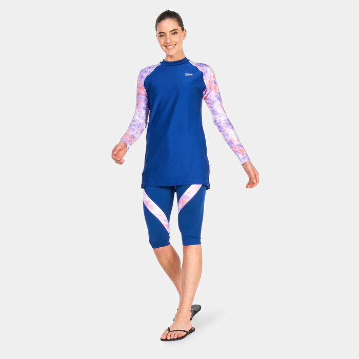 Speedo Women's Printed Panel 3/4 Leggings Blue Speedo Women's Printed Panel 3/4 Leggings Blue image number 2