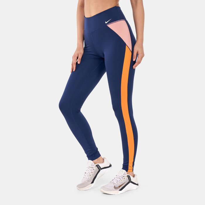 Nike Women's One Dri-FIT Colour-Blocked Leggings Blue image number 0
