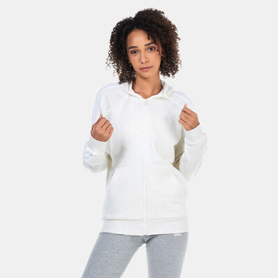 adidas Women's Essentials 3-Stripes Fleece Hoodie White adidas Women's Essentials 3-Stripes Fleece Hoodie White