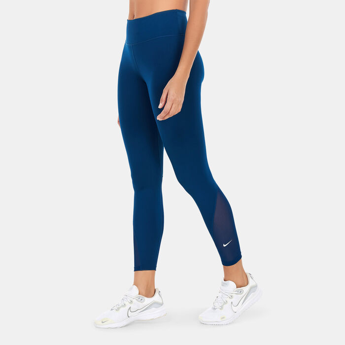 Nike Women's One Mid-Rise 7/8 Mesh-Panelled Leggings Blue Nike Women's One Mid-Rise 7/8 Mesh-Panelled Leggings Blue image number 0