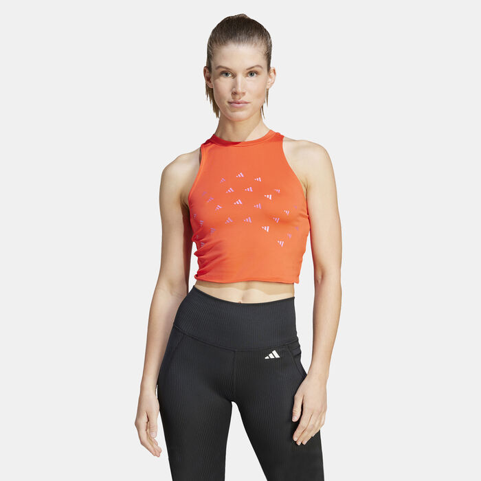 adidas Women's Brand Love Training Logo Print Crop Tank Top Red adidas Women's Brand Love Training Logo Print Crop Tank Top Red image number 0