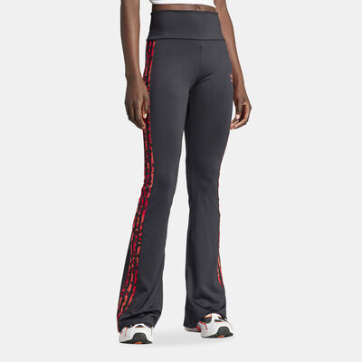adidas Originals Women's Leopard Luxe 3-Stripes Infill Flared Pants Black