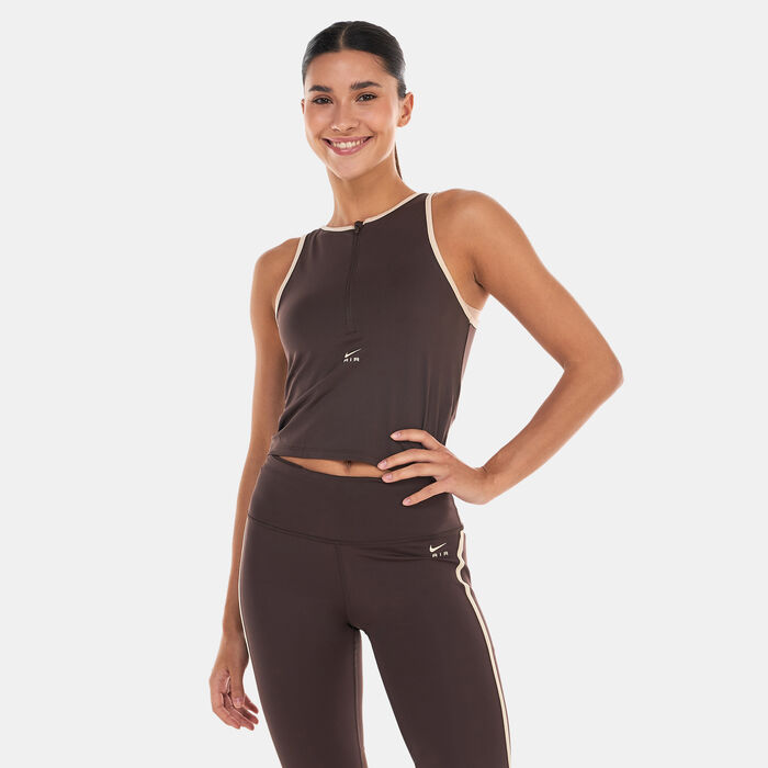 Nike Women's Air Dri-FIT 1/2-Zip Running Tank Top Brown image number 0
