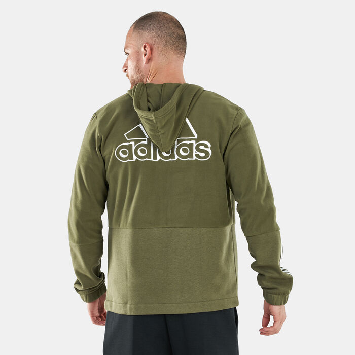 adidas Men's Essentials Polar Fleece Giant Logo Full-Zip Hoodie Green adidas Men's Essentials Polar Fleece Giant Logo Full-Zip Hoodie Green image number 1