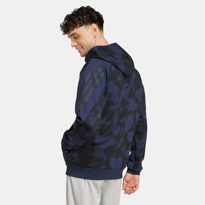 adidas Men's Future Icons 3-Stripes Printed Full-Zip Hoodie Black image number 1