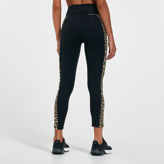 adidas Women's AEROREADY Designed 2 Move Leopard Print Leggings Black image number 1