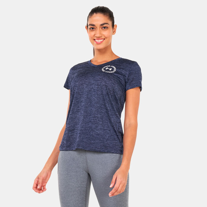 Under Armour Women's UA Tech™ Twist Crest T-Shirt Blue Under Armour Women's UA Tech™ Twist Crest T-Shirt Blue image number 0