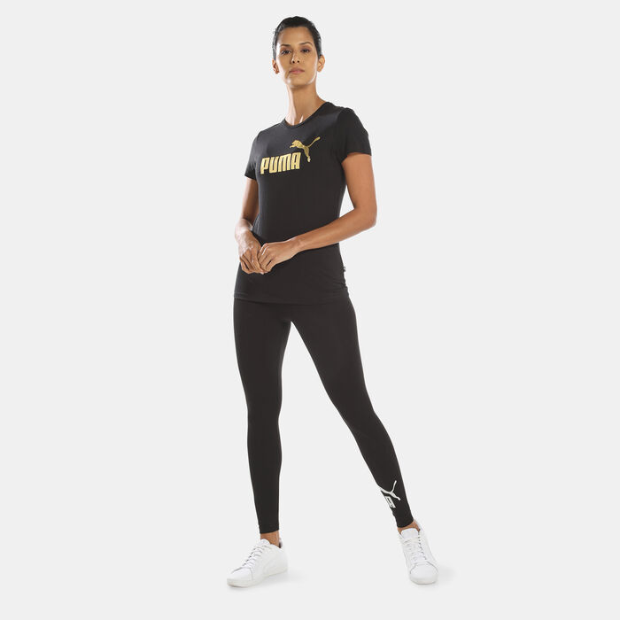 PUMA Women's Essentials+ Metallic Logo T-Shirt Black PUMA Women's Essentials+ Metallic Logo T-Shirt Black image number 2
