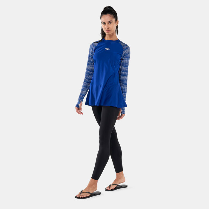 Speedo Women's Modest Deluxe Rashguard Blue Speedo Women's Modest Deluxe Rashguard Blue image number 2