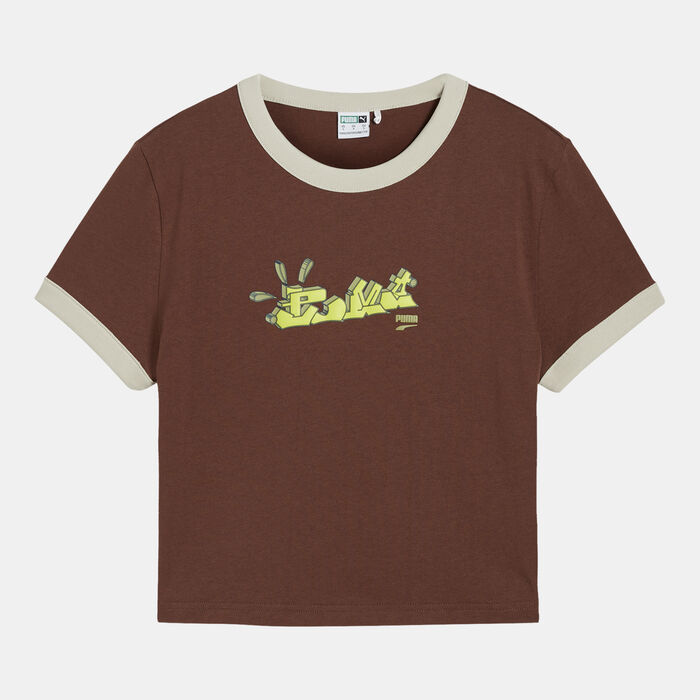 PUMA Women's Downtown Graphic Baby T-Shirt Brown PUMA Women's Downtown Graphic Baby T-Shirt Brown image number 0
