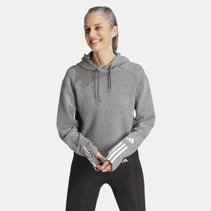 adidas Women's Train Essentials Train Cotton 3-Stripes Hoodie Grey adidas Women's Train Essentials Train Cotton 3-Stripes Hoodie Grey image number 0