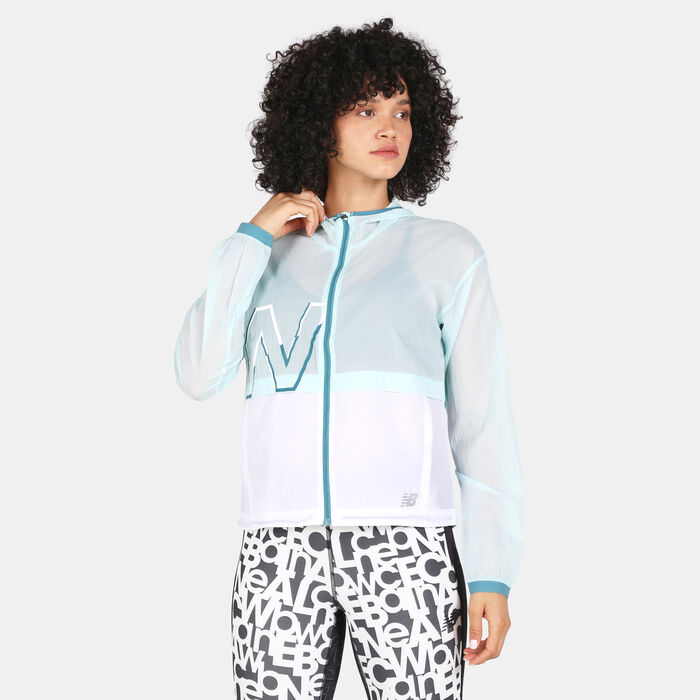 New Balance Women's Printed Impact Run Light Pack Jacket Blue New Balance Women's Printed Impact Run Light Pack Jacket Blue image number 0