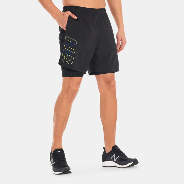 New Balance Men's Printed Accelerate Pacer 7-inch 2-in-1 Shorts Black New Balance Men's Printed Accelerate Pacer 7-inch 2-in-1 Shorts Black image number 0