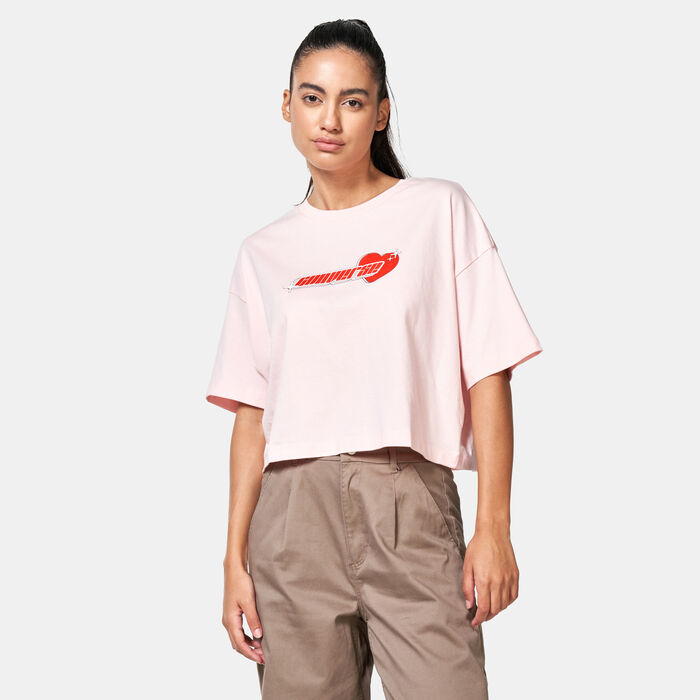 Converse Women's Y2K Heart Cropped T-Shirt Brown image number 0