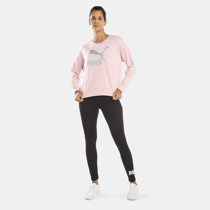 PUMA Women's Classics Metallic Logo Sweatshirt Pink PUMA Women's Classics Metallic Logo Sweatshirt Pink image number 2