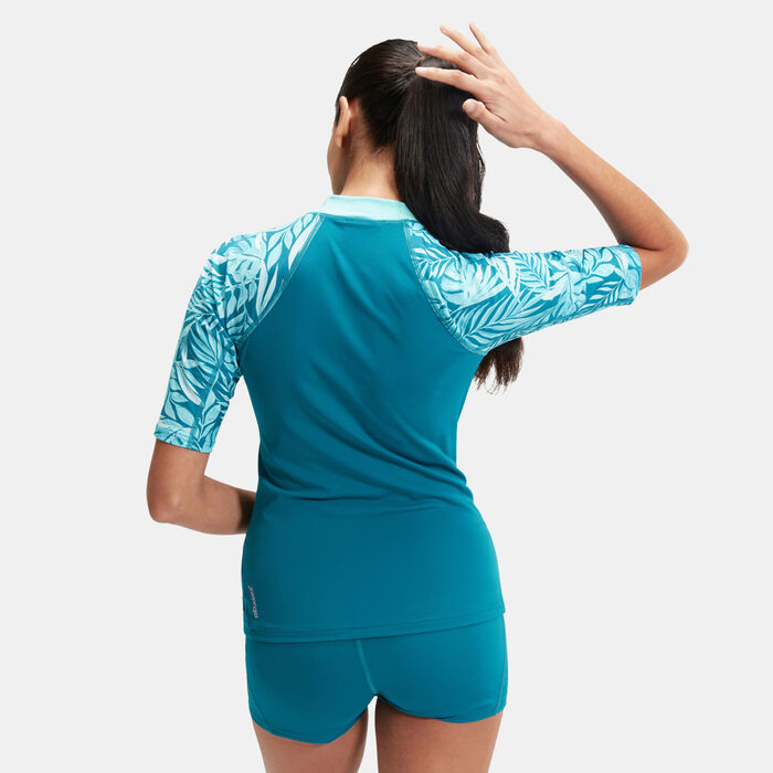 Speedo Women's Printed Swimming Rashguard Blue Speedo Women's Printed Swimming Rashguard Blue image number 1