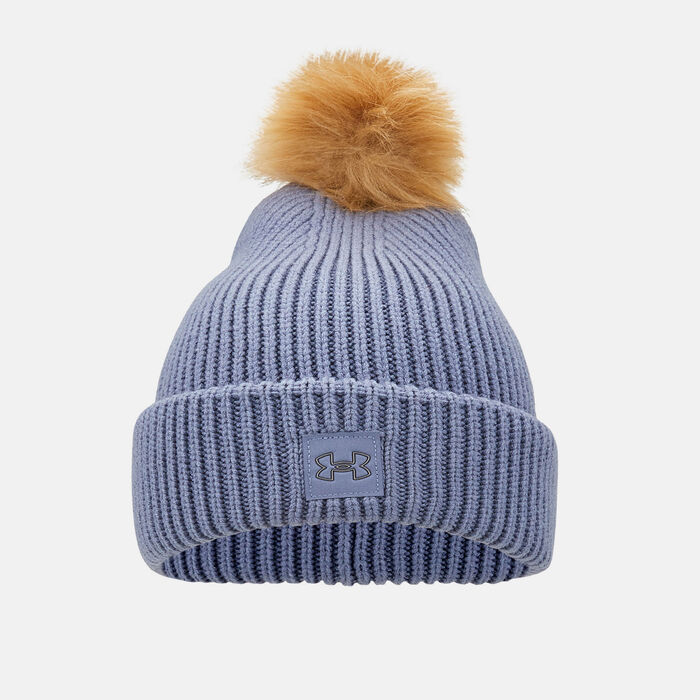 Under Armour Women's ColdGear® Infrared Halftime Ribbed Pom Beanie Purple image number 0