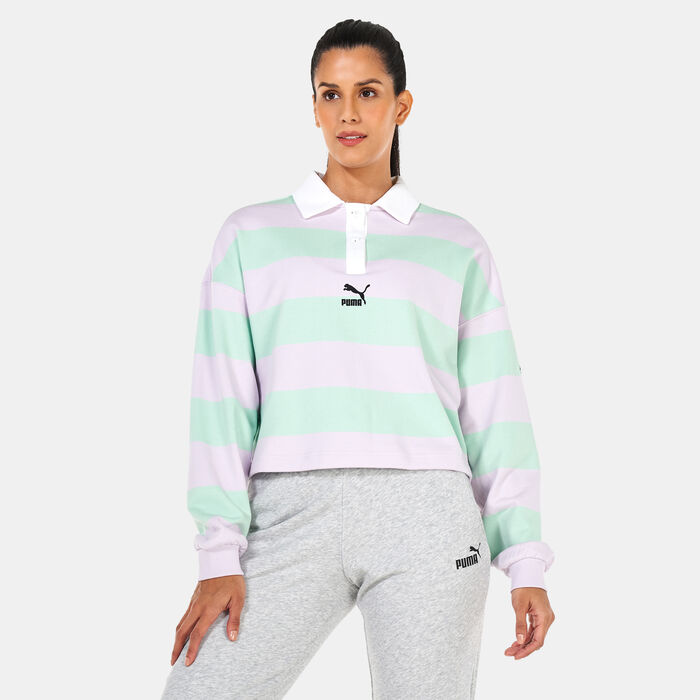PUMA Women's SWxP Striped Longsleeve Polo Shirt Purple PUMA Women's SWxP Striped Longsleeve Polo Shirt Purple image number 0