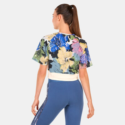adidas Women's Allover Printed Crop Top Beige adidas Women's Allover Printed Crop Top Beige