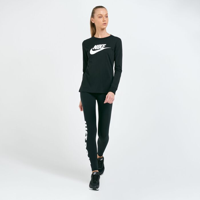Nike Women's Essential Icon Futura Long Sleeves T-Shirt Black Nike Women's Essential Icon Futura Long Sleeves T-Shirt Black image number 2