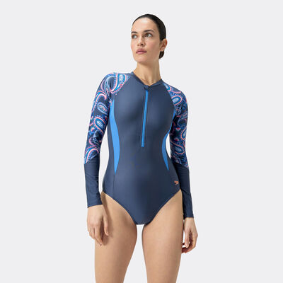 Speedo Women's Long Sleeve One-Piece Swimsuit Blue