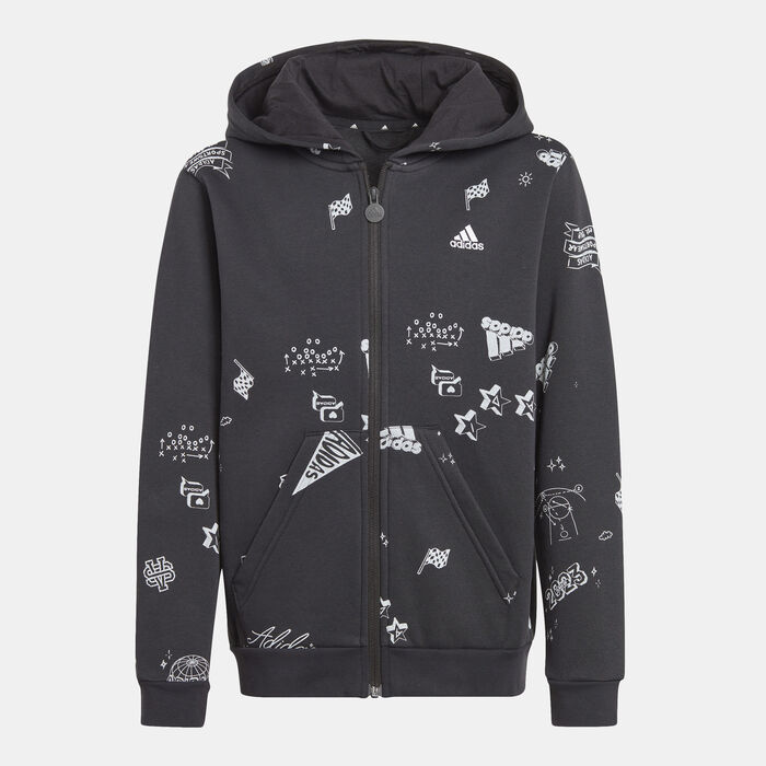 adidas Kids' Brand Love Allover Print Full-Zip Hoodie Green adidas Kids' Brand Love Allover Print Full-Zip Hoodie Green image number 0