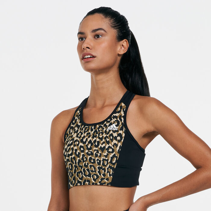 adidas Women's AEROREADY Designed 2 Move Leopard Print Sports Bra Black image number 0