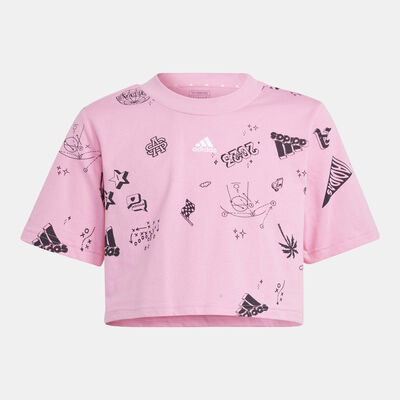adidas Kids' Brand Love Allover Print Crop T-Shirt Pink