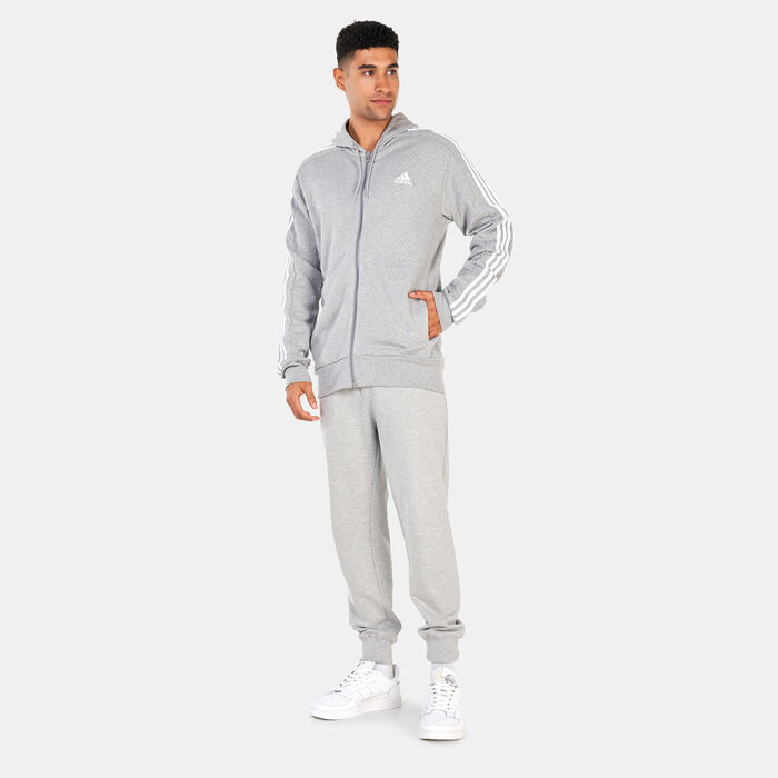 adidas Men's Essentials French Terry 3-Stripes Full-Zip Hoodie Grey adidas Men's Essentials French Terry 3-Stripes Full-Zip Hoodie Grey image number 2