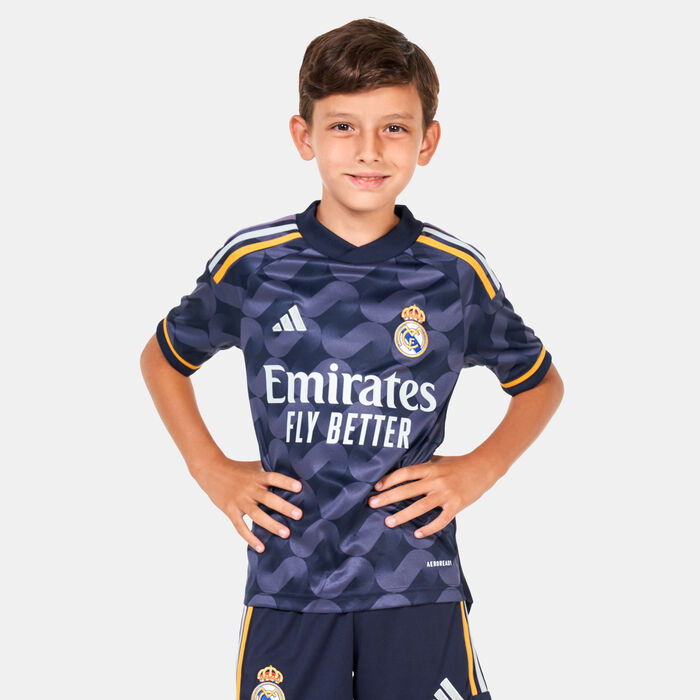 adidas Kids' Real Madrid Away Jersey - 2023/24 Blue adidas Kids' Real Madrid Away Jersey - 2023/24 Blue image number 0