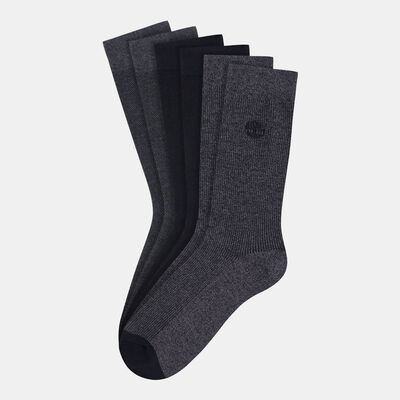 Timberland Men's Marled Rubbed Pique Crew Socks (3 Pack) Grey