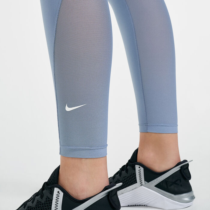 Nike Women's One Mid-Rise 7/8 Mesh-Panelled Leggings Blue image number 3