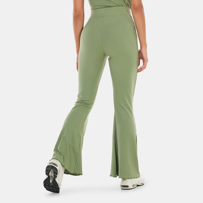 Nike Women's Sportswear High-Waisted Ribbed Jersey Pants Green Nike Women's Sportswear High-Waisted Ribbed Jersey Pants Green image number 1